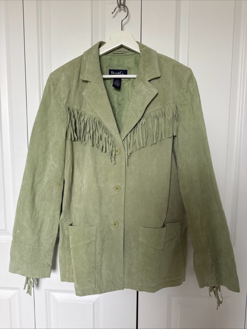 Women's Sage Green Suede Fringe Jacket